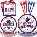 Grencian 96 PCS Baseball Birthday Party Supplies 350 GSM Baseball Plates and Napkins Tableware Set Baseball Party Decor for Kids Boys Sports Baseball Themed Birthday Party Decor Serves 24