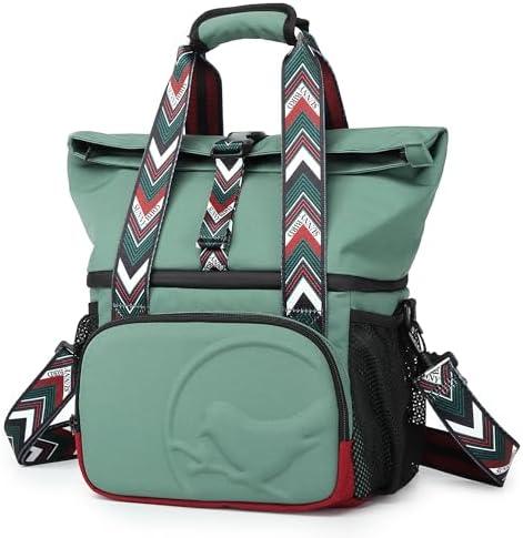 SUNNY BIRD Dual Compartment Lunch Bag Insulated Lunch Box for Women and Men (Green with boho strap)