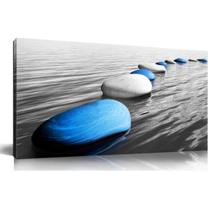 Xxliren Large Canvas Wall Art For Living Room Bedroom Office Blue Stones Wall Art Zen Art Wall Decor Ready To Hang Size 60 x 30 Inch