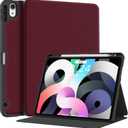 Supveco Case for iPad Air 11 Inch (M4 2026/M3 2025/M2 2024),iPad Air 5th/4th Generation 10.9 Inch 2022/2020 with Pencil Holder-[Auto Wake/Sleep],Premium Folio Stand Soft TPU Back Cover-Wine