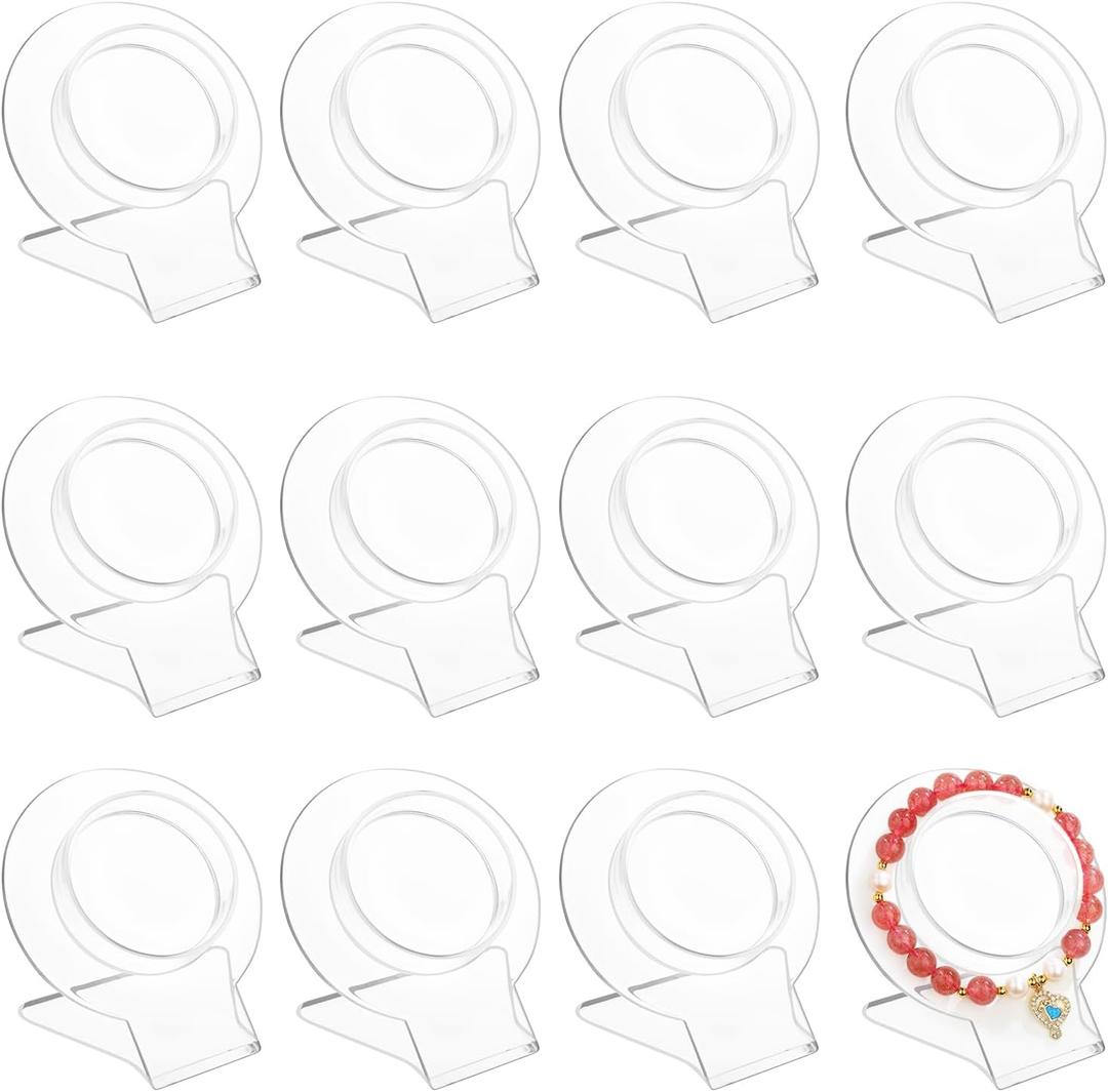12 Pcs Acrylic Bracelet Displays Stands Clear Jewelry Display Holder Bangle Organizer Rack Bracelet Storage Showcase for Home Store 