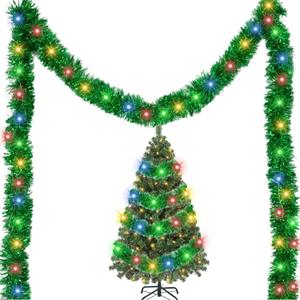 33 Feet Pre-Lit Christmas Garland, Artificial Vine Soft Greenery Garland Decoration with 100 LED Lights for Indoor Home Garden Christmas Decor Holiday Wedding Party Decoration