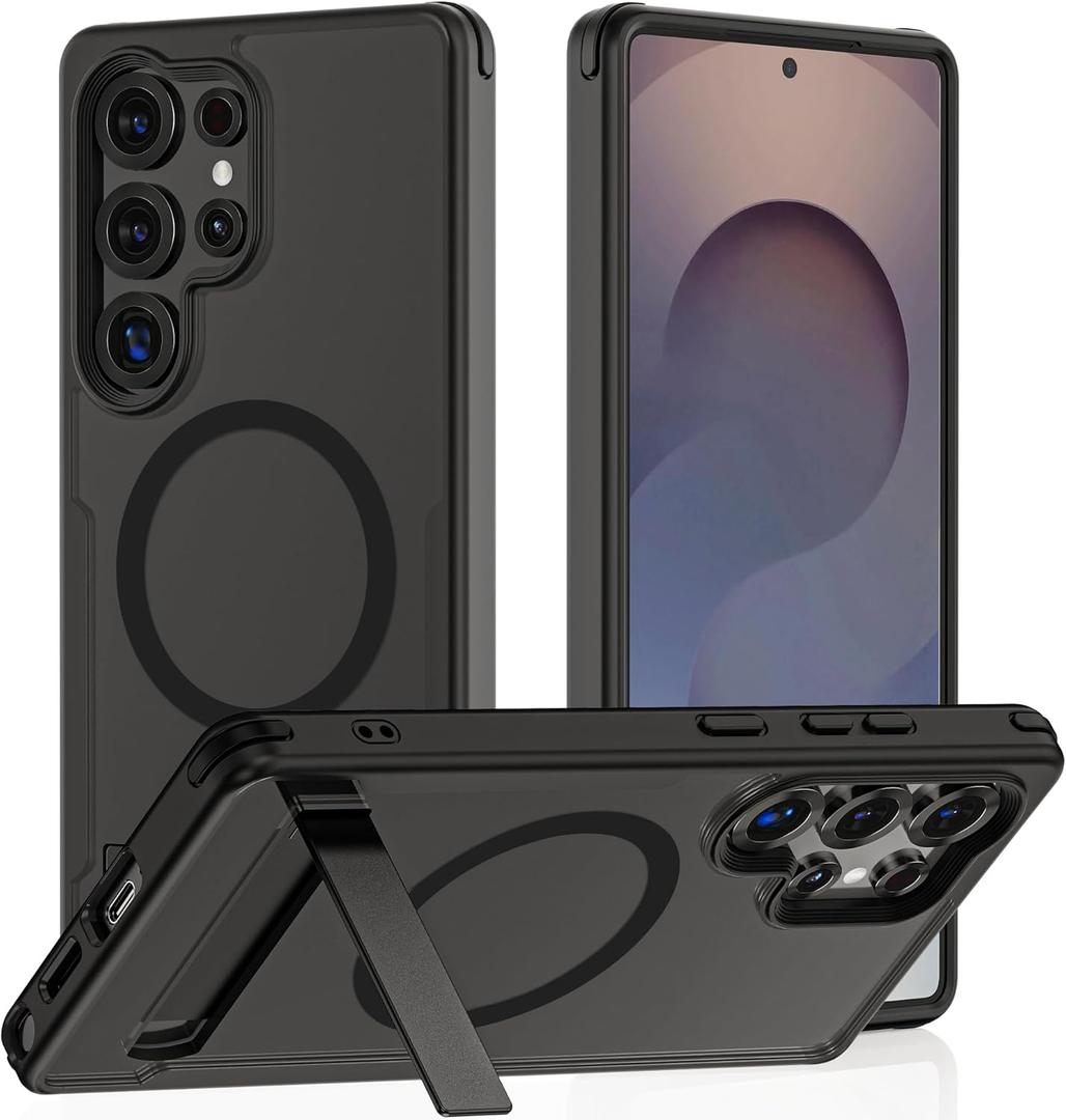 for Samsung Galaxy S25 Ultra Case, [Compatible with Magsafe] Built-in Invisible Kickstand, Military Grade Shockproof Protective Magnetic Phone Case (Frost Black, for S25 Ultra)