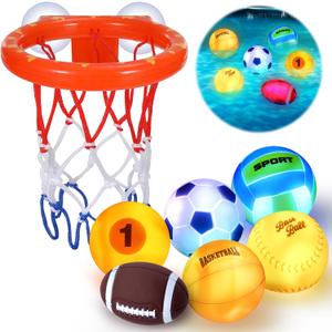 Light Up Bath Toys, Bathtub Basketball Hoop for Kids 1-3, Toddler Pool Water Table Toys 6-12-18 Months, Sensory Toys for Tub Pool Swimming Shower, Baby Bathtime for Boy Girl Birthday