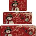 Artoid Mode Snowman Let It Snow Snowflake Christmas Kitchen Mats Set of 2, Winter Home Decor Low-Profile Kitchen Rugs for Floor - 24"x35"+24"x59"+24"x72" (Red)