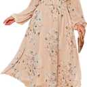 Simplee Women's Boho Floral Maxi Dress Flowy Casual V Neck Short Sleeve Wedding Guest Holiday Beach Long Dress (4X-Large, P2-pink)