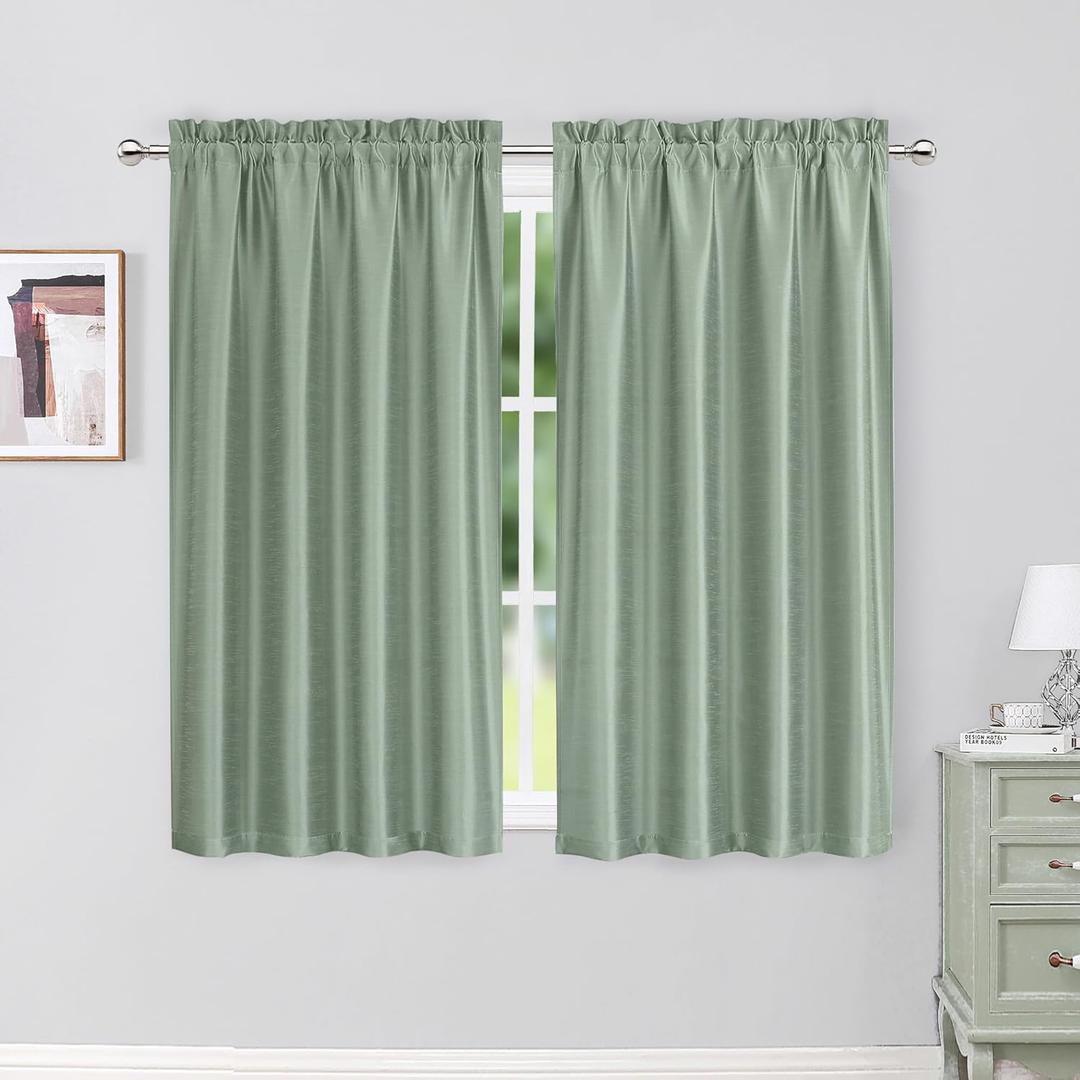 Chyhomenyc Uptown Light Sage Green Curtains 54 Inch Curtains 2 Panels, Light Filtering Faux Silk Chic Fabric Short Curtains for Bedroom Living Room Windows, 30Wx54L, 2 Panels