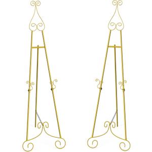 HAITRALGold Easel Stand for Sign, Adjustable Display Easel Stand with Chain Support, Heavy Duty Metal Easel for Wedding Sign, Art, Pictures,55" H Welcome Poster Stand Sign Holder Floor Dcor,2 Pack