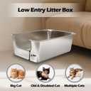 Stainless Steel Cat Litter Box,Jumbo XL Extra Large Mental Cat Litter Pan with High Sides Lid,Low Entry for Indoor Big Cats,Non Sticky,Easy to Clean,Anti-Urine Leakage