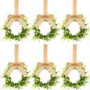 Yilloog 6 Pcs Mini Christmas Wreaths for Kitchen Cabinet 9" Small Christmas Artificial Boxwood Wreaths with Linen Bow Xmas Party Decor for Door Window Wall Farmhouse Hanging