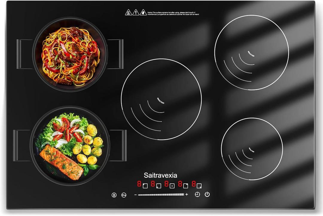 30 Inch Induction Cooktop 5 Burners, 7200W Built-in Induction Stovetop, 5 Power Boost Burners Electric Cooktop, Child Lock, 9 Power Levels, Timer, Touch Control 220-240V Hard Wire (Black 30 Inch-5)