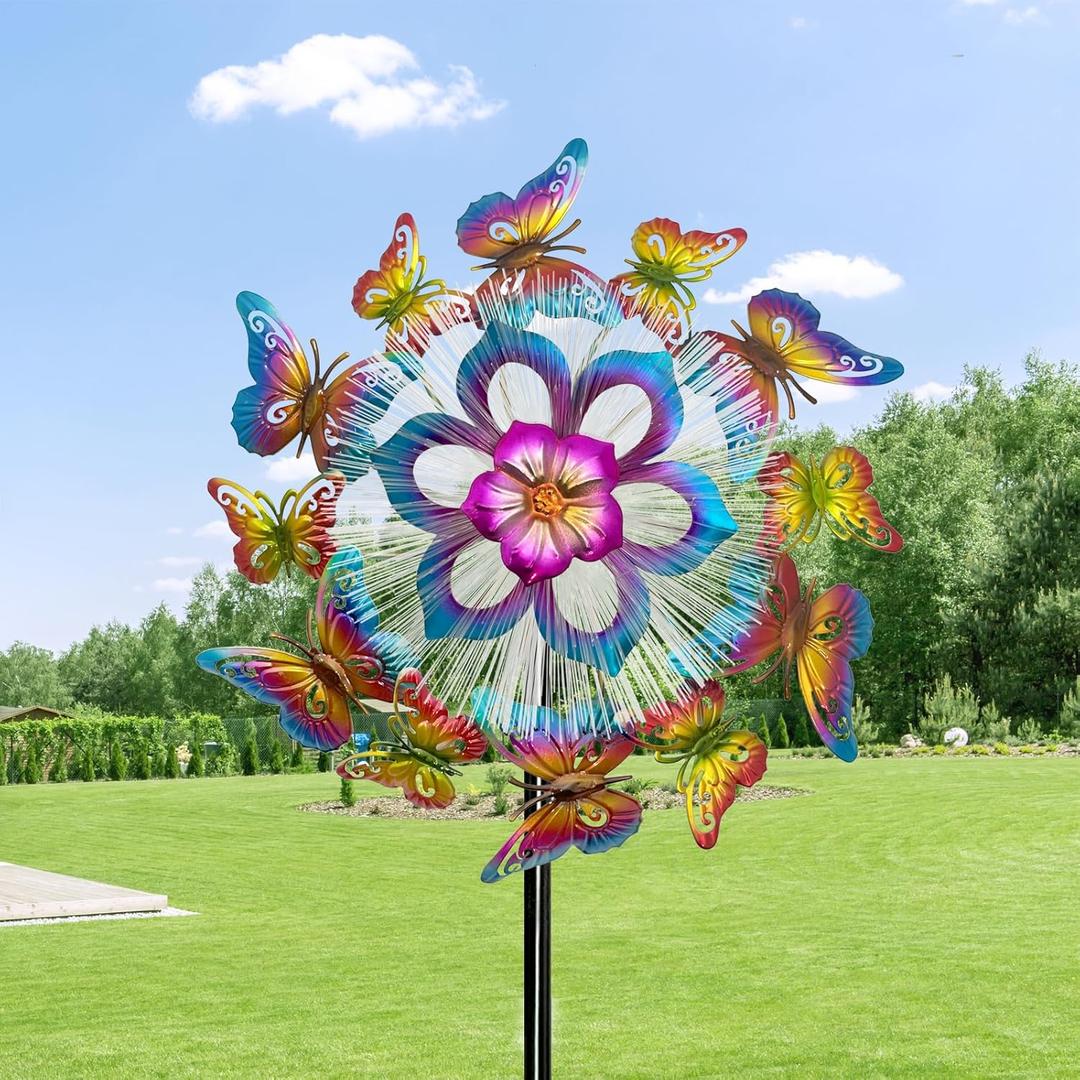 Solar 45" Butterfly Garden Wind Spinners for Yard and Garden, Metal Clearance Windmill Kinetic Wind Spinner Outdoor Decor, Wind Sculpture Yard Art Decorations for Patio & Lawn