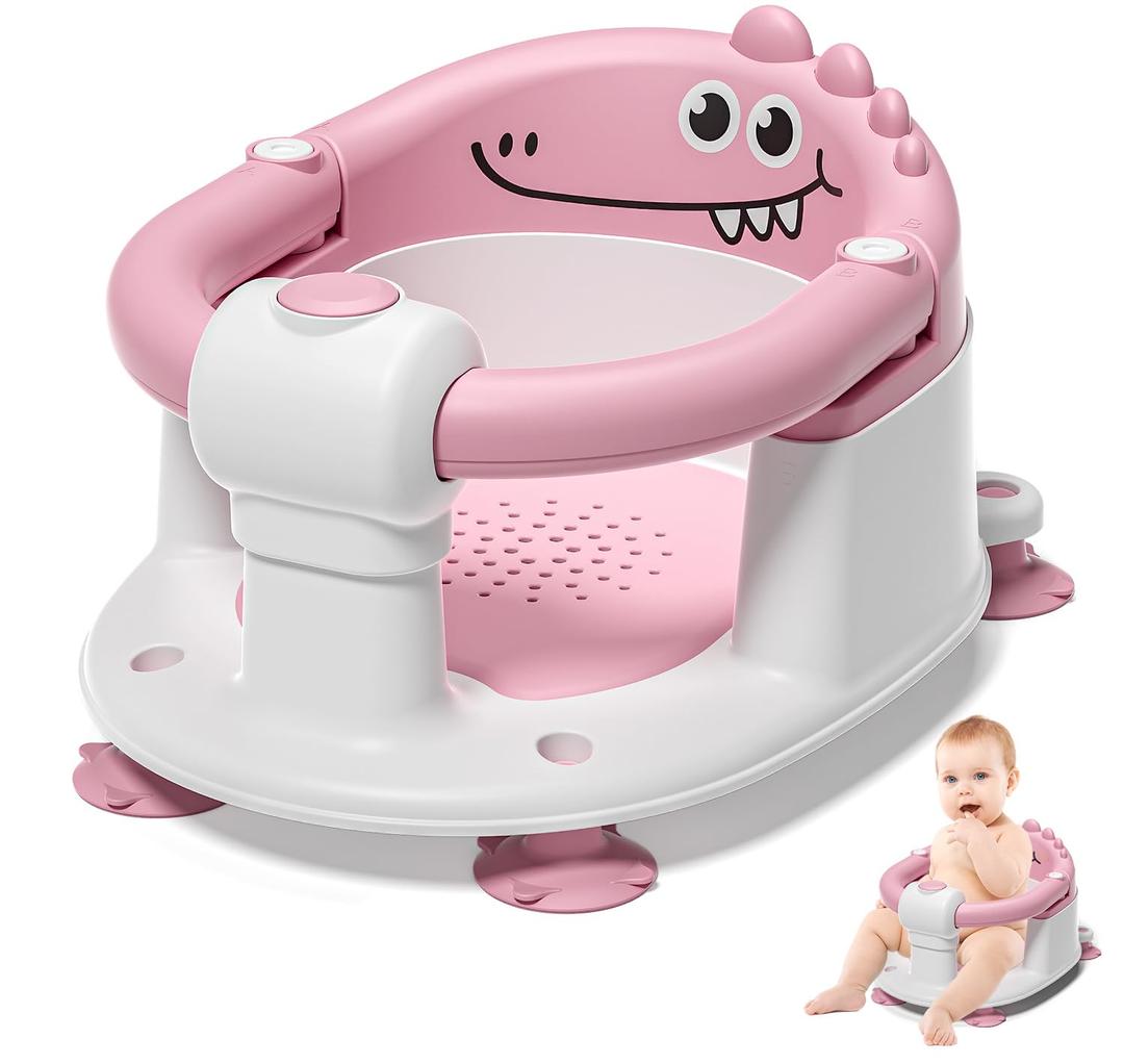 Baby Bath Seat for Babies 5 Months & Up - Non-Slip Bath Seat for Sitting Up, Soft Cushion & Compact Design, Toddler Bathtub Seat (Pink)