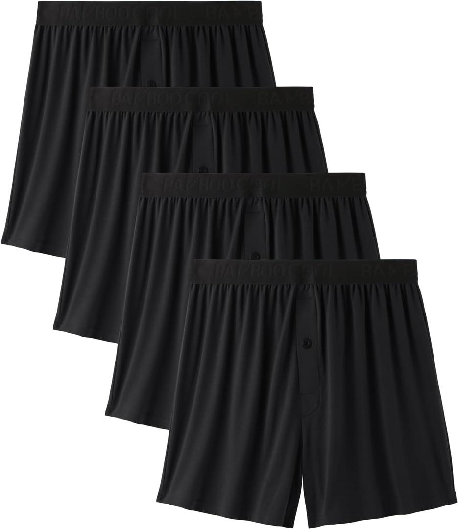 BAMBOO COOL Mens Underwear Boxers Moisture-wicking and Cool Men's Boxer Shorts Loose Fit Super Soft 4 Pack (Black, M)