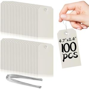 100 Pieces Plastic Shipping Tags with Wires Blank Labeling Tags Waterproof Hang Tags with Reinforcement Hole Durable Wire Tags Labels Stacking Tags for Equipment Parts (Grey, 4 3/4" x 2 3/8")