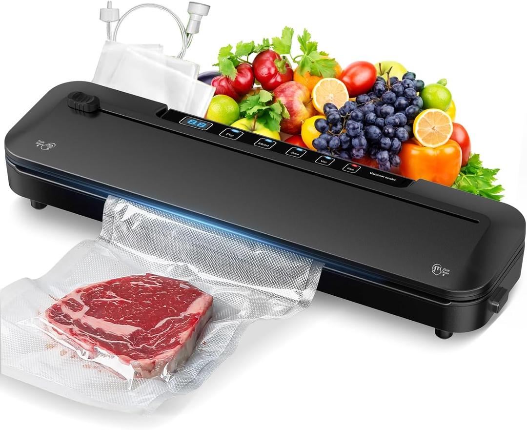 Vacuum Sealer Machine,75Kpa Precision Suction Power 6-in-1 Food Sealer with Digital Timer, Dry & Moist Food Modes, Compact Design with 10 Vacuum Bags & Bulit-in Cutter (Black)