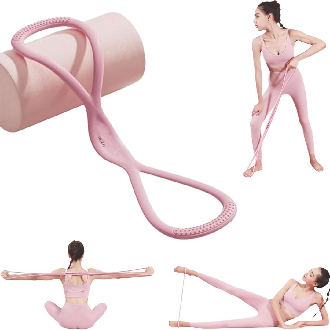 Resistance Bands, Figure 8 Exercise Bands for Women Men, Figure 8 Resistance Band, Keep Resistance Band Figure 8, Exercise Bands for Strength Training, Yoga, Pilates, Elastic Pull Bands (Pink 15lb)