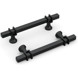 goldenwarm Pack of 10  3-3/4 Inch Black Cabinet Pulls Square Drawer Handles Hardware for Kitchen Dresser Cupboard