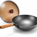 Calmabode 12 Round Bottom Carbon Steel Wok with Glass Lid | Traditional Chinese round-bottom wok for gas stoves, nitrided carbon steel, glass lid, ideal for wok hei and stir-fry