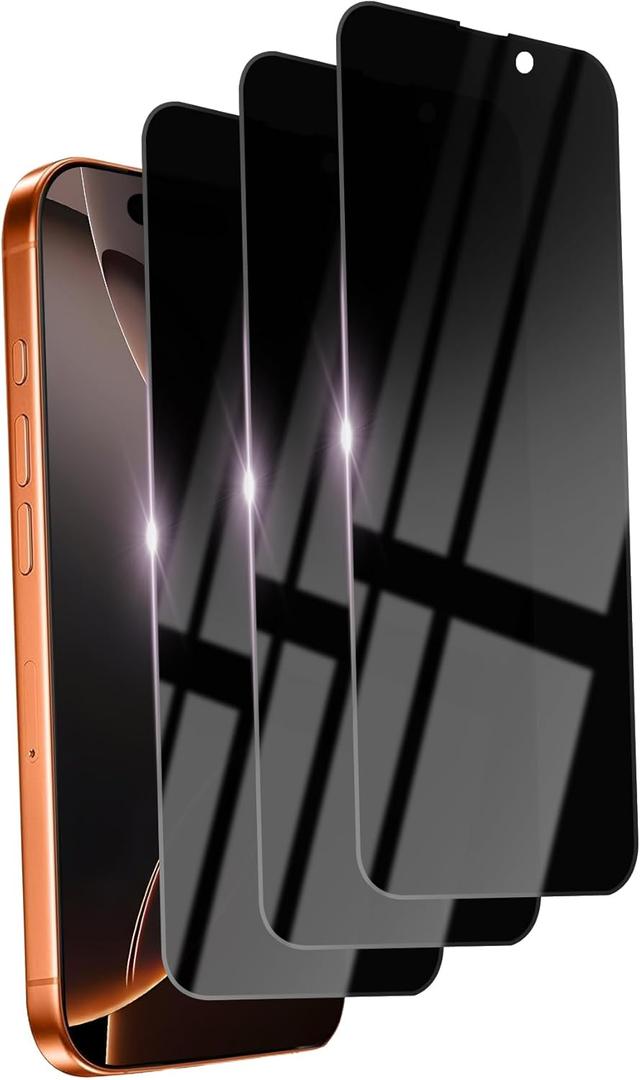 3 Pack Privacy Screen Protector for iPhone 16 Pro Max Tempered Glass 6.9inch Private Saver Anti-Spy Eye Protection Anti-Scratch Full Coverage (Black)