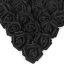 IPOPU Artificial Rose Flower Heads, 100 Pcs Real Looking Black Foam Fake Roses for DIY Wedding Baby Shower Centerpieces Arrangements Party Tables Home Decorations (Black, Stemless)