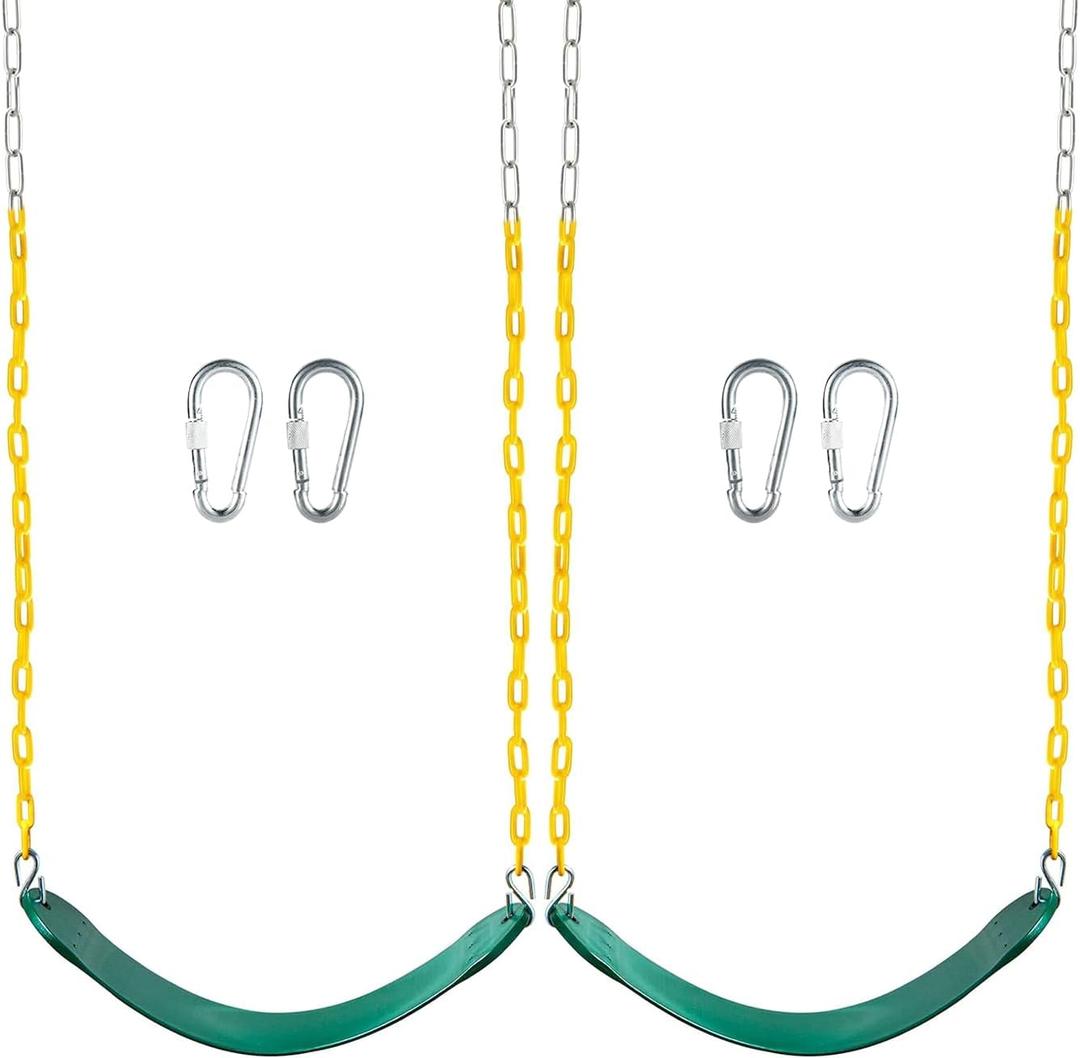 Swing 2 Pack Swings for Swing Set Outdoor Swing for Kids with 66" Chains Carabiners Yellow Plastic Coating, Fits for Backyard Playground Protective Hands,Green
