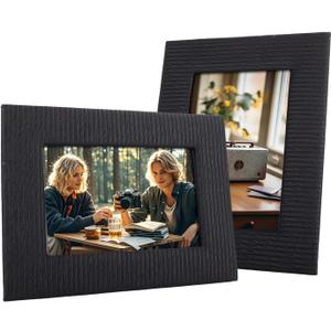 Textured Picture Frame with Stand, PU Leather (Black)