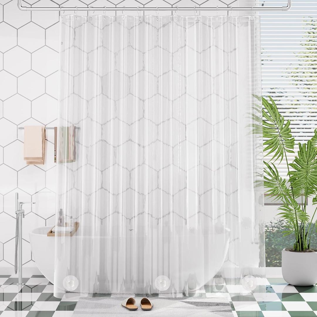 AmazerBath Extra Long Shower Curtain 90 Inches Long, Clear Premium PEVA Plastic 72x90 Inches, Tall Bathroom Curtain Heavy Duty with 3 Weighted Stones and 12 Grommet Holes