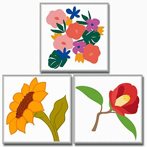 Hiolife 3 Pack Paint by Number Kits for Kids, 8X 8 inch Framed,Colorful Flowers Oil Painting Kits for Girls and Boys, Painting Sets for Childrens,Home Wall Decor