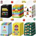 Kolldenn 72 Pcs Welcome Back to School Gift Goodie Bags with Handles First Day of School Party Favors Bags Paper Book Pencil Bus Gnome Candy Treat Pouch for Classroom Party Decorations Supplies( 3 pack)