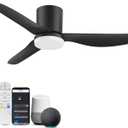 42Inch Smart Flush Mount Ceiling Fans with Lights Remote,Low Profile,Black