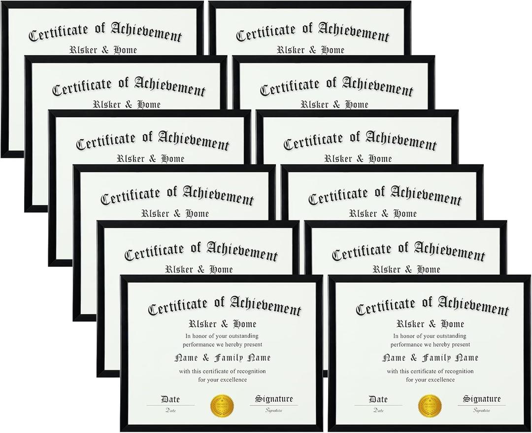 ELSKER&HOME 8.5 x 11 Frame Black 12 Pack, Certificate Award Document Diploma Frame Multi Pack, 8.5x11 Picture Frame for Wall & Tabletop Mounting in Horizontal or Vertical Format