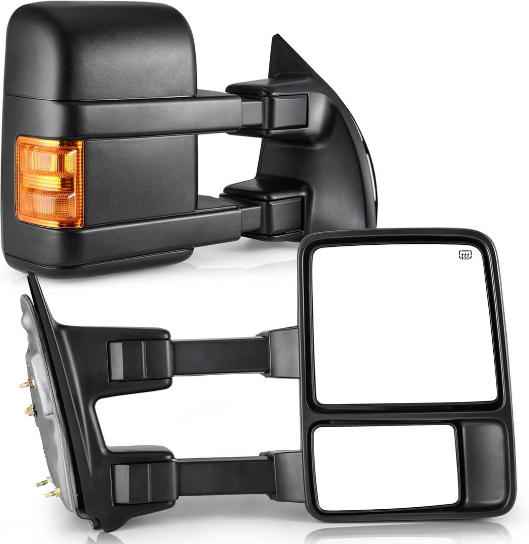 YITAMOTOR Towing Mirrors compatible for 1999-2007 Ford F250 F350 F450 F550 Super Duty Tow Mirror Power Heated with Turn Signal Light 1999 2000 2001 2002 2003 2004 2005 2006 2007