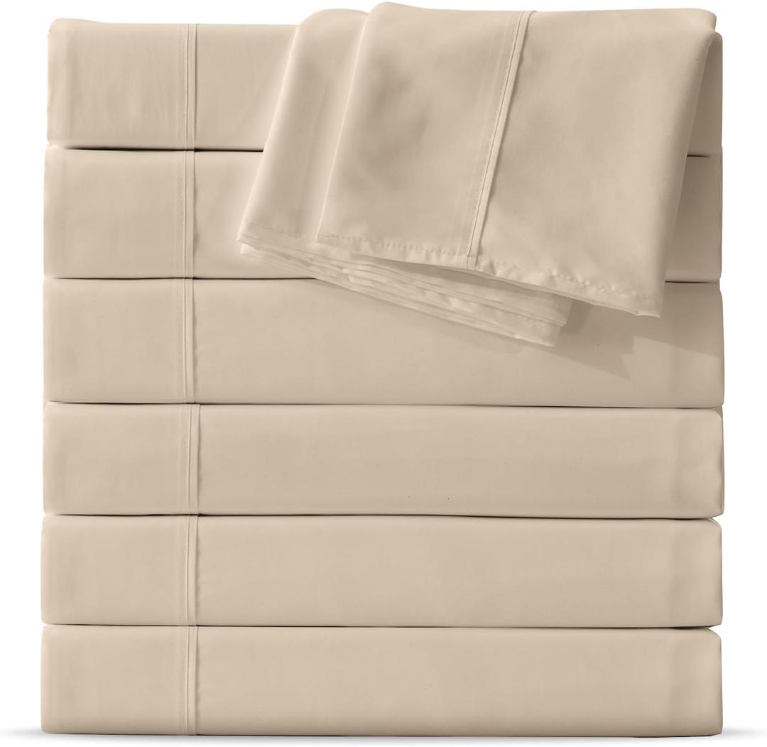 Maple&Stone Full Flat Sheet 6 Pack,Premium Soft & Breathable,Brushed Microfiber Fabric,Anti-Shrinkage & Non-Fading,Bulk Flat Sheets Only Full Size(Beige)
