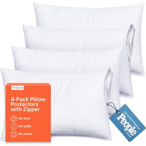 Ultra Soft Pillow Protectors with Zipper Queen Size - Set of 4 Breathable Pillow Covers - 100% Protection Against Stains, Dust & Dirt - Machine Washable (White)