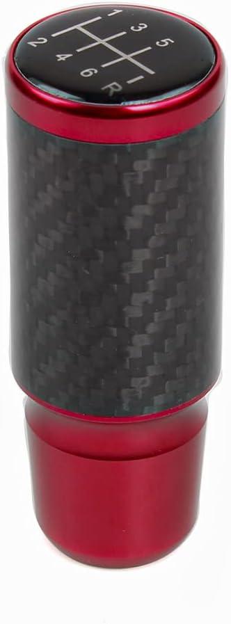 muge racing Carbon Fiber Shift Knob 6 Speeds Pattern Modified Carbon Fiber Aluminum Manual Automatic Gear Shift Knob for Vehicles with 3 Adapters Red