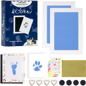Tubuui Paw Print Kit for Dogs Cats,Inkless Baby Hand and Footprint Kit, Dog Nose Print Kit,Clean Touch Ink Pad Kit,No Mess Newborn Baby Footprint Kit, Pet Paw Print Kit for Family Keepsake (Large (Pack of 2), Blue)