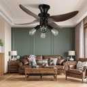 Minfeng Retro Ceiling Fans with Lights and Remote, 42 Inch Ceiling Fan with Reversible DC Motor, 6 Speed, 3 Dimmable Color, 1/2H Timer, for Bedroom/Living Room, Black
