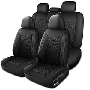 HChengkikz Leather Car Seat Covers, Breathable and Waterproof Seat Cover Full Set, PU Premium Universal Fit Automotive Airbag Compatible for Cars Sedans SUVs Vans and Trucks(Full Seat, Black, N1)