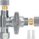 Brass Angle Stop Add-A-Tee Valve,3/8 x 3/8" x 3/8 Compression Water Splitter
