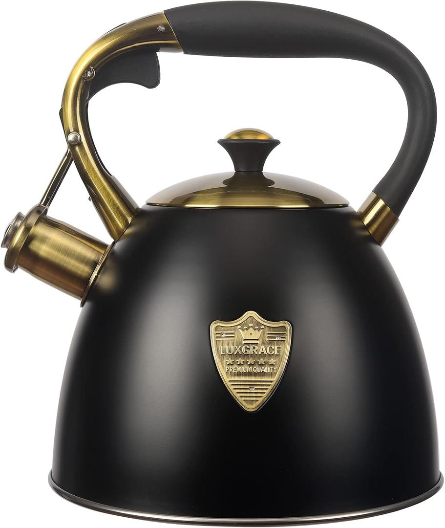 Tea Kettle -2.9 Quart Tea Kettles Stovetop Whistling Teapot Stainless Steel Tea Pots for Stove Top Whistle Tea Pot Black