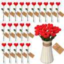 20 Pcs Valentine's Day Crochet Heart Flower Bouquet Handmade Knitted Flowers Bulk with Cards Red Valentine Crochet Flower for Arrangements Floral Bouquet Crafts Decorations Gift for Women Girlfriend