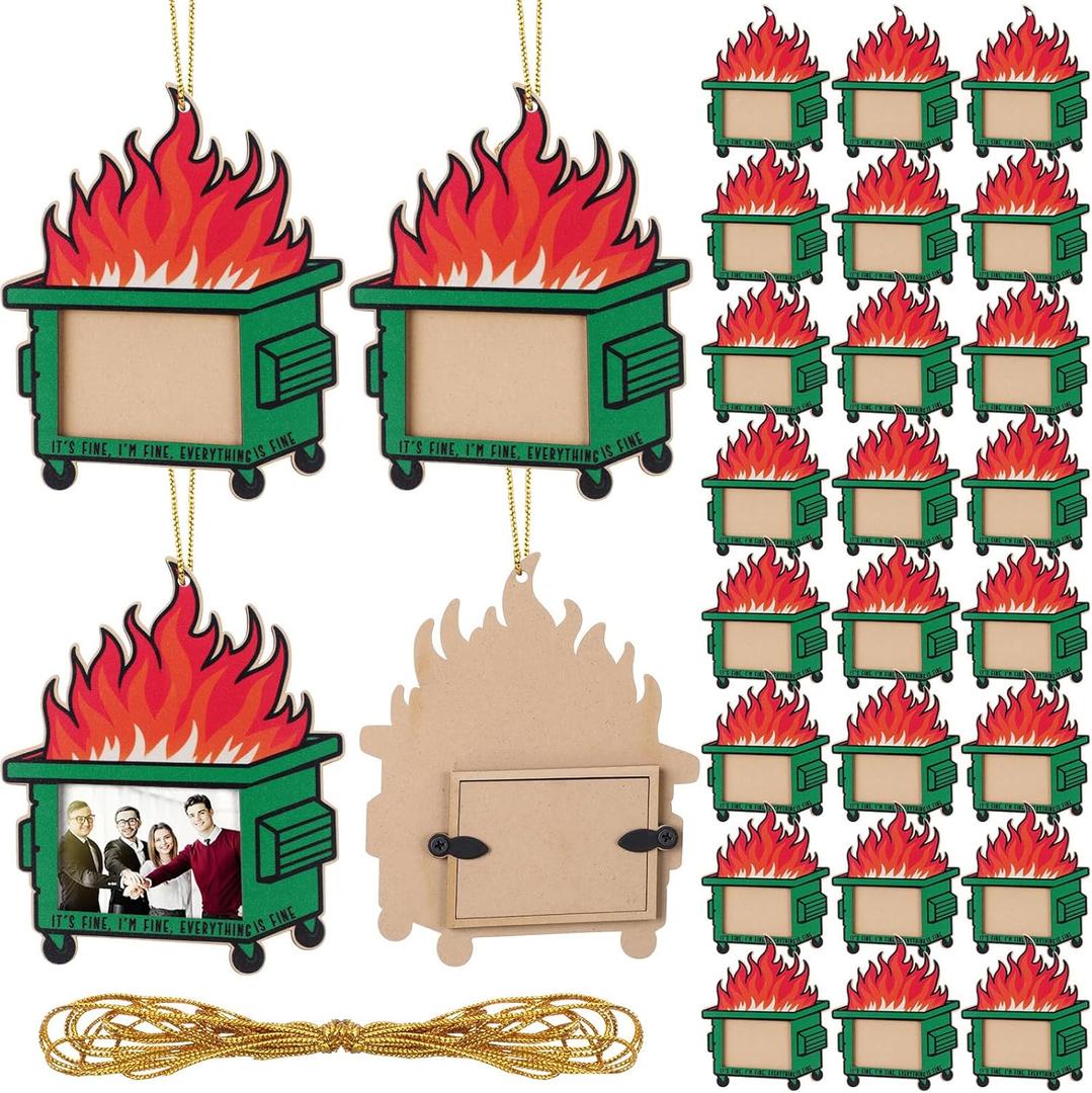 3 x Wesiti 20 Pcs 2026 EMS Week Funny Dumpster Fire Response Team Ornament Bulk Fine Wooden Photo Picture Frame Holder Craft Inspirational Emotional Support Gift for Tree Coworkers Teacher Nurse Employee