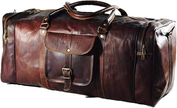 Urban Dezire Handmade Vintage Genuine Leather 32 inch Duffel Goat hide Brown Travel Carry on Luggage