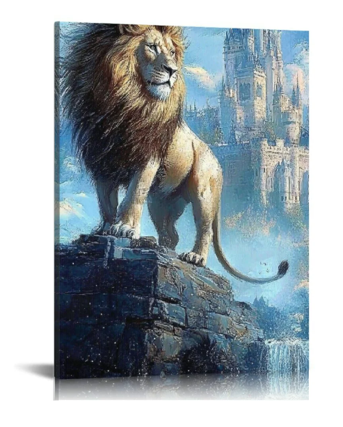 Lion Canvas Wall Art Lion ocean Castle Blue Pictures Painting Decor Modern 12*16