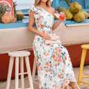 ZESICA Women's 2026 Summer Floral Sleeveless Maxi Dress Ruffle One Shoulder High Waist Boho Beach Wedding Guest Long Dresses (White, Small)