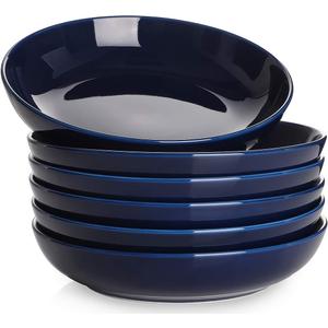 Y YHY Pasta Bowls, 30oz Soup Bowls Salad Bowls Large Serving Bowl Porcelain Pasta Plates Wide and Shallow Bowls Set of 6 Microwave Dishwasher Safe, Blue
