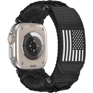 CAGOS Rugged Nylon Apple Watch Ultra 3/Ultra 2 Band for Men 49mm 46mm 45mm 44mm 42mm, Breathable Braided Nylon Strap Sport Loop Adjustable Wristbands for iWatch Bands Series 11 10 9 8 7 6 5 4 3 2 1 SE Ultra (Black), M/L(7.7"-9.5")