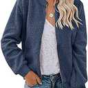 MIROL Women's Fall Fleece Bomber Jacket Trendy Sherpa Winter Coat Fuzzy Casual Long Sleeve Zip Up Loose Fit Jackets, Size M