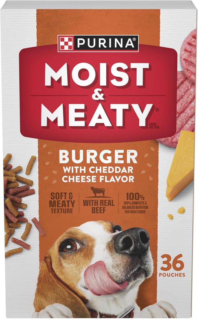 Purina Moist and Meaty Burger With Cheddar Cheese Flavor Dry Soft Dog Food Pouches - 36 ct. Pouch (13.5 Pound (Pack of 1))
